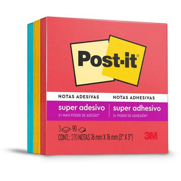 Bloco de Notas Adesivas Post-it Coleção Diversão, 3 blocos, 76x76mm, 270 folhas, 3M - PT 1 BL