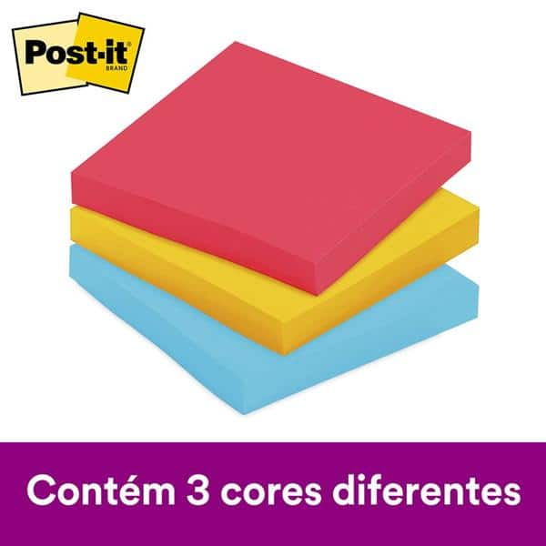 Bloco de Notas Adesivas Post-it Coleção Diversão, 3 blocos, 76x76mm, 270 folhas, 3M - PT 1 BL