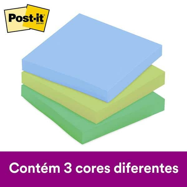 Bloco de Notas Adesivas Post-it Coleção Oásis, 3 blocos, 76x76mm, 270 folhas, 3M - PT 1 BL