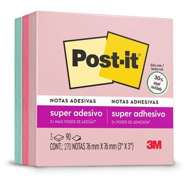 Bloco de Notas Adesivas Post-it Coleção Para Viajar, 3 blocos, 76x76mm, 270 folhas, 3M - PT 1 UN