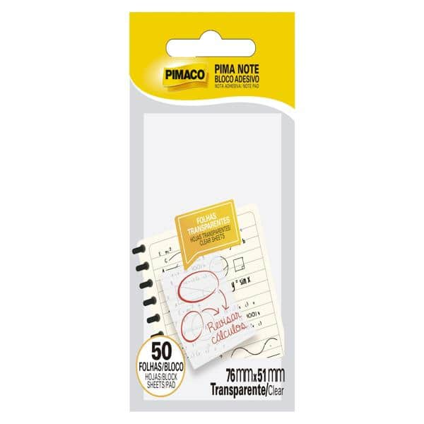 Bloco de notas adesivo transparente, 76mmx51mm, 970831, Pimaco - PT 1 UN