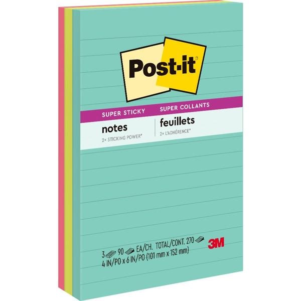 Bloco de Notas Super Adesivas Post-it, Pautados, 101 mm x 152 mm, 90 folhas, Coleção Supernova, HB00476948, 3M - BT 3 UN