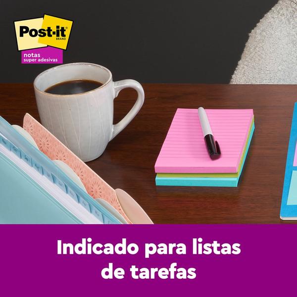 Bloco de Notas Super Adesivas Post-it, Pautados, 101 mm x 152 mm, 90 folhas, Coleção Supernova, HB00476948, 3M - BT 3 UN