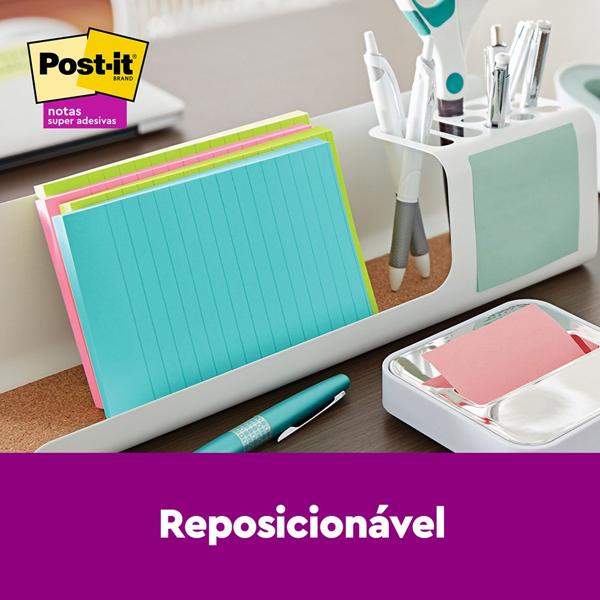 Bloco de Notas Super Adesivas Post-it, Pautados, 101 mm x 152 mm, 90 folhas, Coleção Supernova, HB00476948, 3M - BT 3 UN