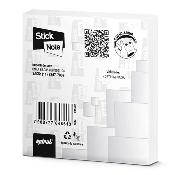 Bloco autoadesivo 76x76 branco c/100fls Stick Note PT 1 UN Bloco autoadesivo 76x76 branco c/100fls Stick Note PT 1 UN