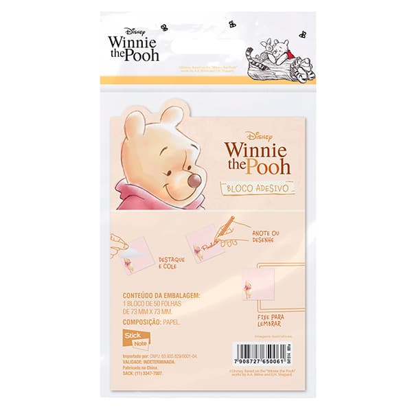 Bloco Autoadesivo Ursinho Pooh, 73 x 73mm, 50 folhas, Stick Note - PT 1 UN Bloco Autoadesivo Ursinho Pooh, 73 x 73mm, 50 folhas, Stick Note - PT 1 UN