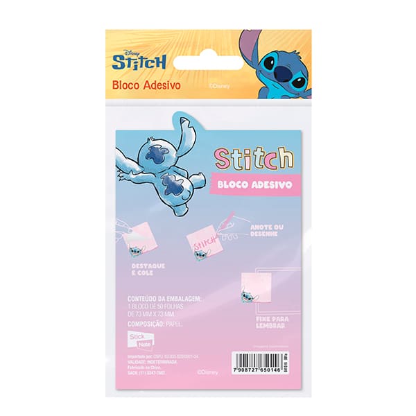 Bloco Autoadesivo Disney Stitch, 73 x 73mm, 50 folhas, Stick Note - PT 1 UN