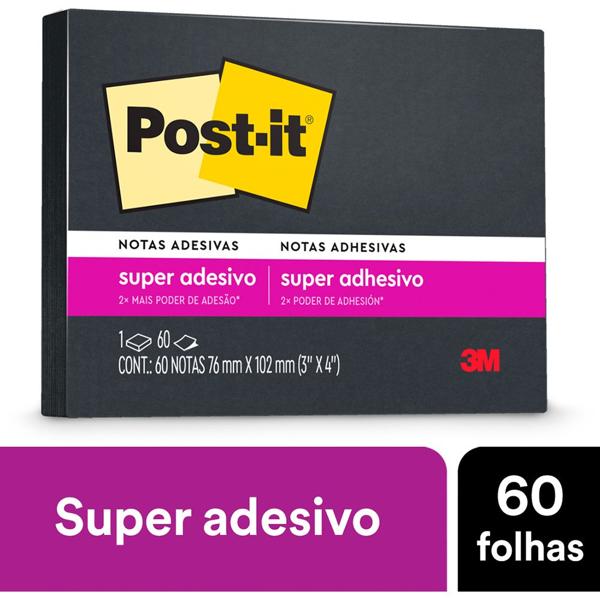 Bloco de Notas Adesivas Post-it, Preto, 76 mm x 76 mm - 60folhas, 3M - PT 1 UN