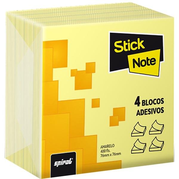 Bloco Autoadesivo, Amarelo, 400 folhas, 76mm x 76mm, Stick Note - PT 4 UN