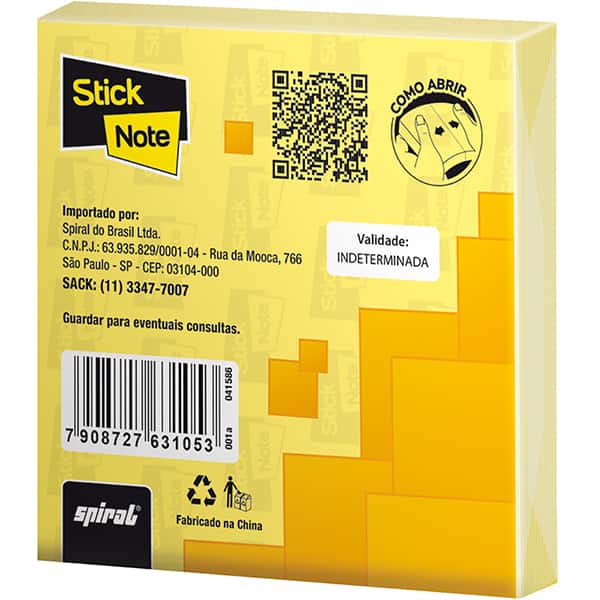 Bloco autoadesivo 76x76 amarelo c/100fls Stick Note PT 1 UN