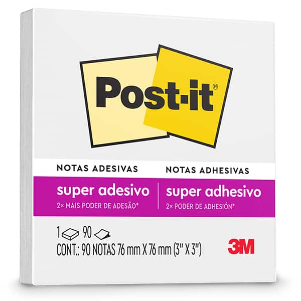 Bloco Adesivo Notas Super Adesivas Post-It Branco Neve, 76mm X 76mm, 90 Folhas, 3M - BL 1 UN