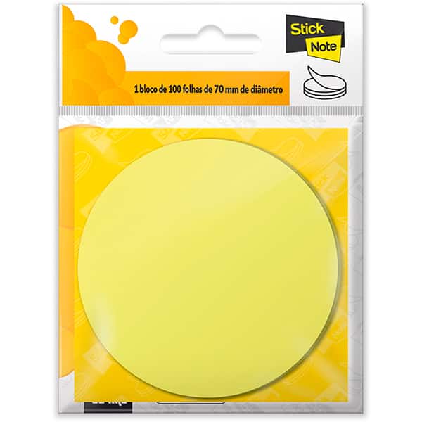 Bloco autoadesivo 70x70 redondo amarelo c/100fls Stick Note PT 1 UN