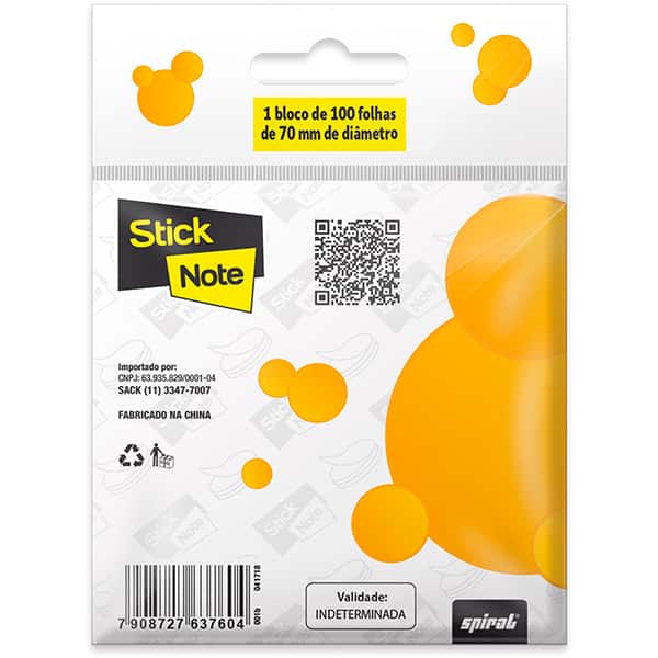 Bloco autoadesivo 70x70 redondo amarelo c/100fls Stick Note PT 1 UN