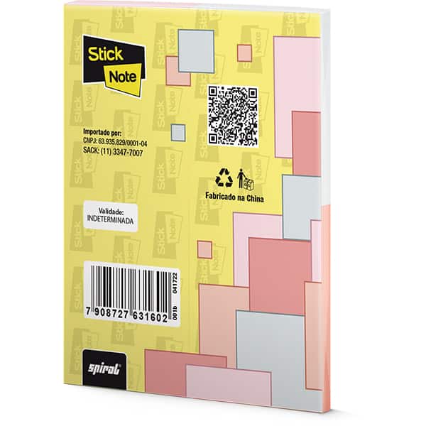Bloco autoadesivo 38x51mm sort. c/200fls 3 . Stick Note PT 1 UN