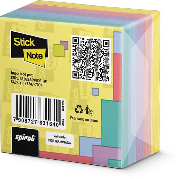 Bloco Autoadesivo, Cores Neon, 250 folhas, 50mm x 50mm, Stick Note - PT 1 UN