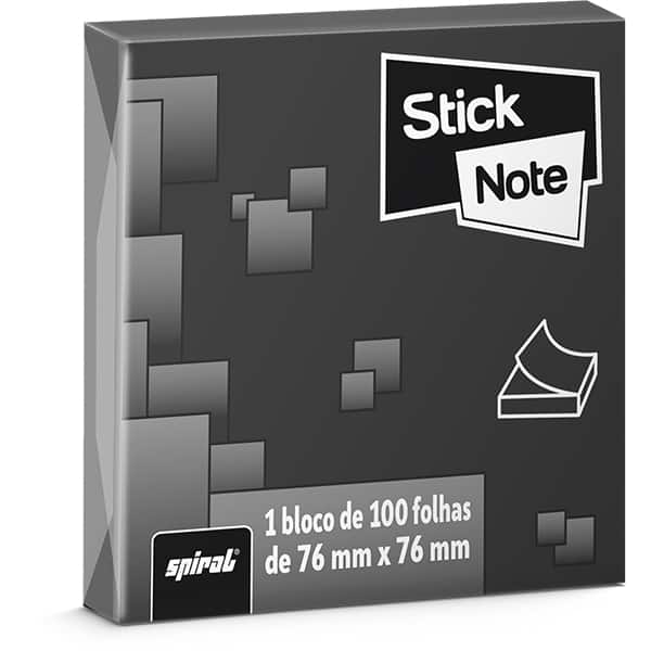 Bloco Autoadesivo, Preto, 100 folhas, 76mm x 76mm, Stick Note - PT 1 UN