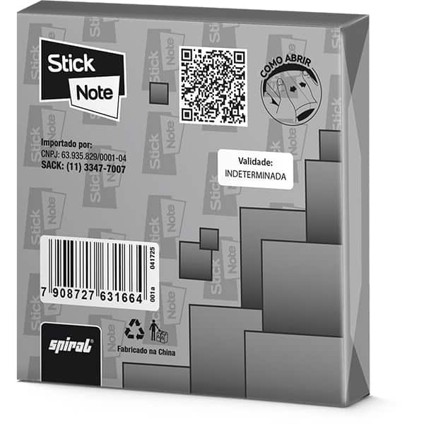 Bloco Autoadesivo, Preto, 100 folhas, 76mm x 76mm, Stick Note - PT 1 UN