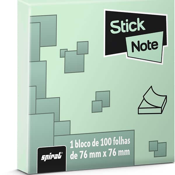Bloco Autoadesivo, Verde Pastel, 100 folhas, 76mm x 76mm, Stick Note - PT 1 UN
