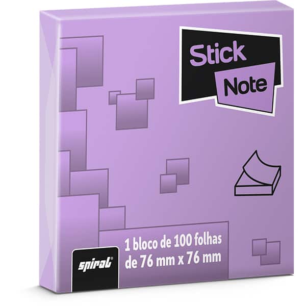 Bloco Autoadesivo, Lilás, 100 folhas, 76mm x 76mm, Stick Note - PT 1 UN