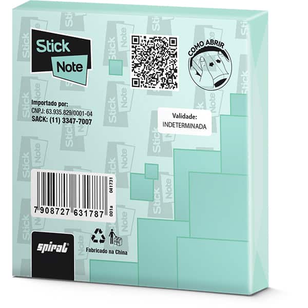 Bloco Autoadesivo, Verde, 100 folhas, 76mm x 76mm, Stick Note - PT 1 UN
