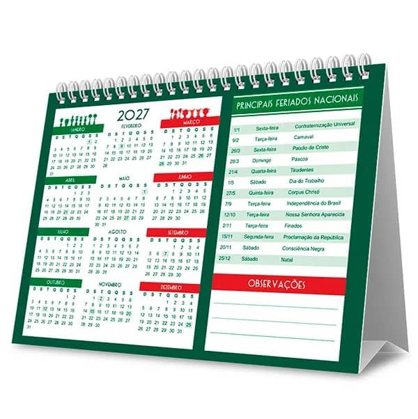 Calendário de Mesa 2027, Palmeiras F.C, 7 Folhas, 2759484, Spiral Pal - PT 1 UN