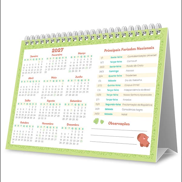 Calendário de Mesa 2027, Capivaras, 7 Folhas, 2759507, Spiral Ten - PT 1 UN
