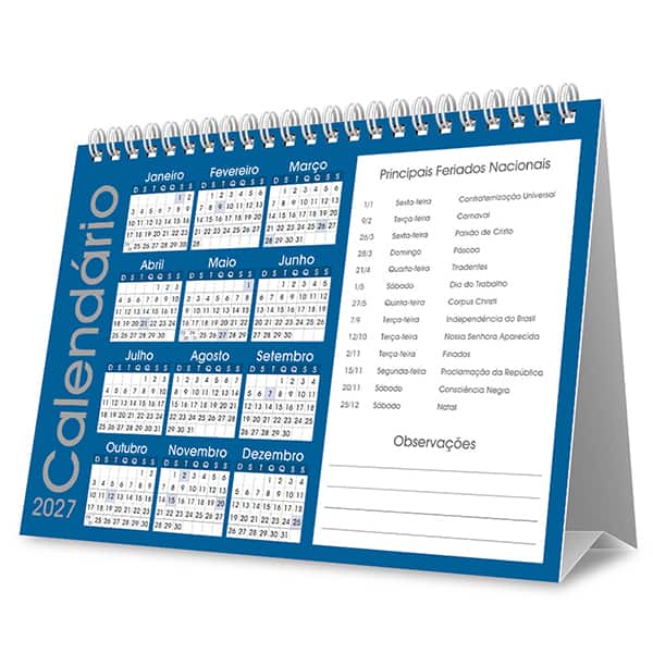 Calendário De Mesa 2027, Brief, Azul, 7 Folhas, 2749188, Spiral Brf - PT 1 UN Calendário De Mesa 2027, Brief, Azul, 7 Folhas, 2749188, Spiral Brf - PT 1 UN
