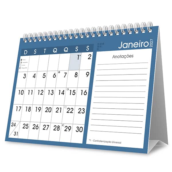 Calendário De Mesa 2027, Brief, Azul, 7 Folhas, 2749188, Spiral Brf - PT 1 UN Calendário De Mesa 2027, Brief, Azul, 7 Folhas, 2749188, Spiral Brf - PT 1 UN