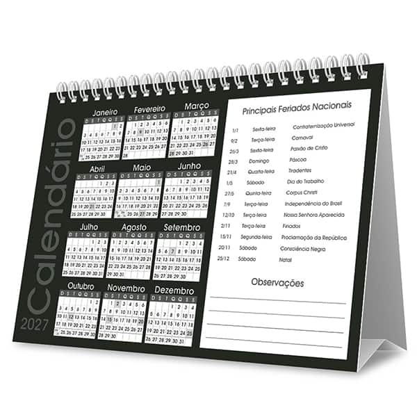 Calendário de mesa 2027 Brief preto 2749195 Spiral Brf PT 1 UN Calendário de mesa 2027 Brief preto 2749195 Spiral Brf PT 1 UN