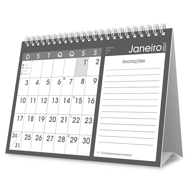 Calendário de mesa 2027 Brief preto 2749195 Spiral Brf PT 1 UN Calendário de mesa 2027 Brief preto 2749195 Spiral Brf PT 1 UN
