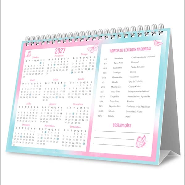 Calendário de Mesa 2027, Flutter, 7 Folhas, 2751150, Spiral Flu - PT 1 UN
