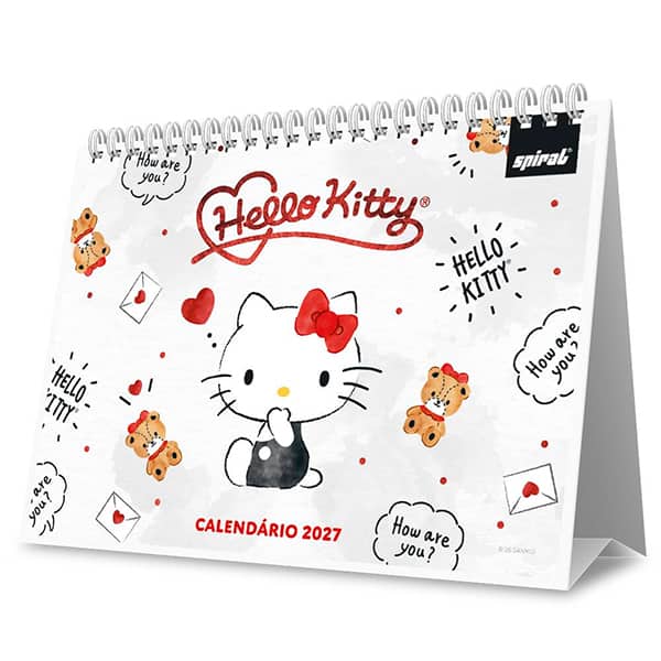 Calendário de mesa 2027 Hello Kitty 2751181 Spiral Hki PT 1 UN Calendário de mesa 2027 Hello Kitty 2751181 Spiral Hki PT 1 UN