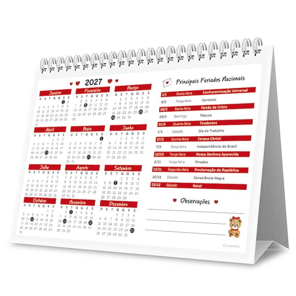 Calendário de mesa 2027 Hello Kitty 2751181 Spiral Hki PT 1 UN Calendário de mesa 2027 Hello Kitty 2751181 Spiral Hki PT 1 UN