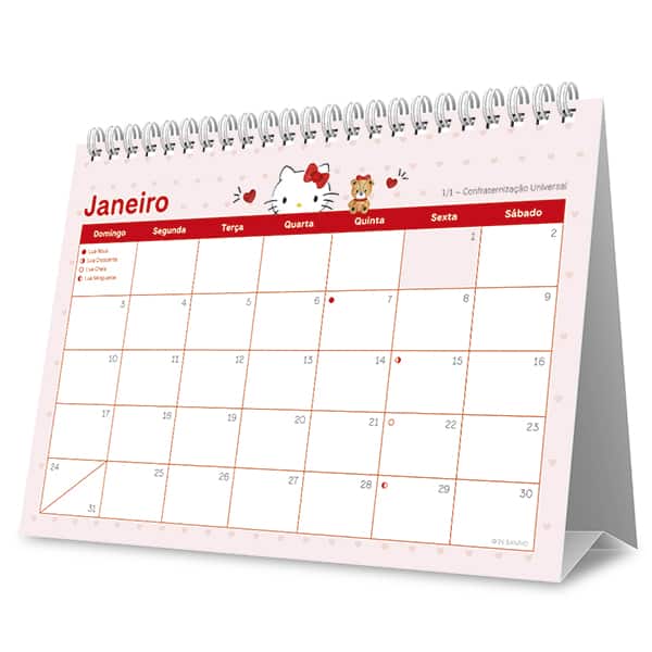 Calendário de mesa 2027 Hello Kitty 2751181 Spiral Hki PT 1 UN Calendário de mesa 2027 Hello Kitty 2751181 Spiral Hki PT 1 UN