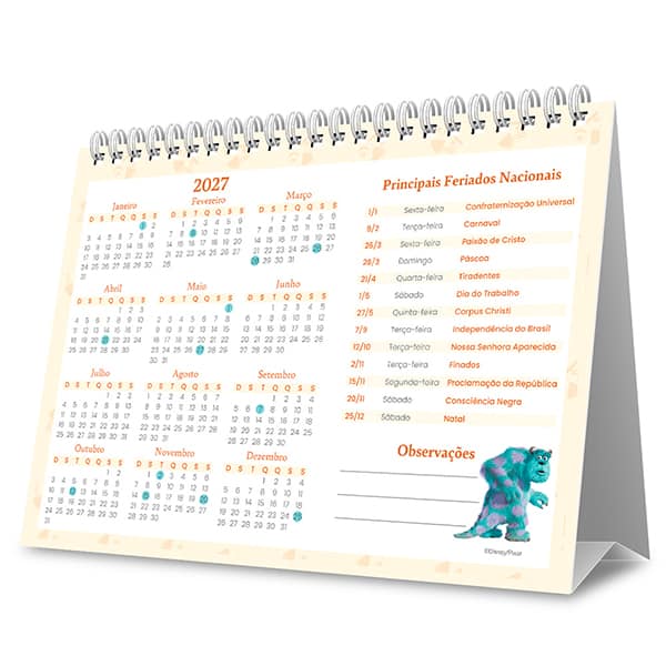 Calendário de Mesa 2027, Pixar, 7 Folhas, 2751204, Spiral Px - PT 1 UN