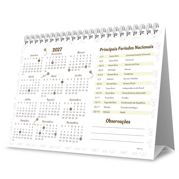 Calendário de Mesa 2027, Ursinho Pooh, 7 Folhas, 2751211, Spiral Pooh - PT 1 UN