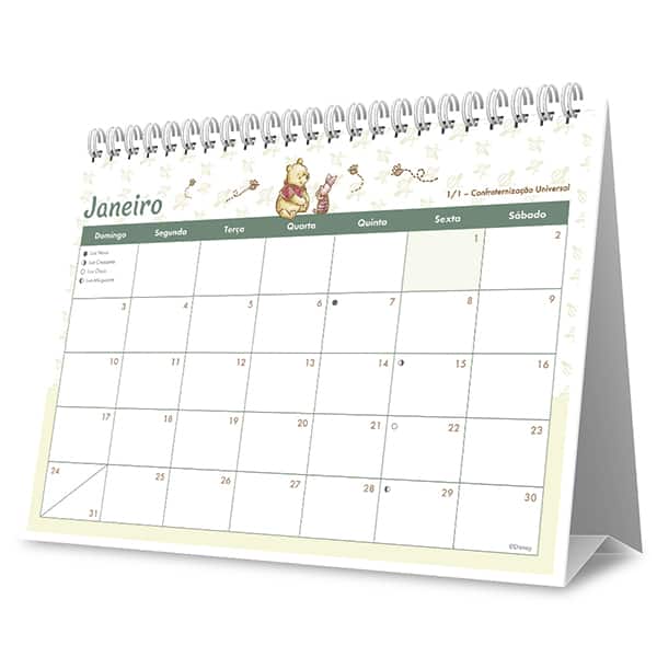 Calendário de Mesa 2027, Ursinho Pooh, 7 Folhas, 2751211, Spiral Pooh - PT 1 UN