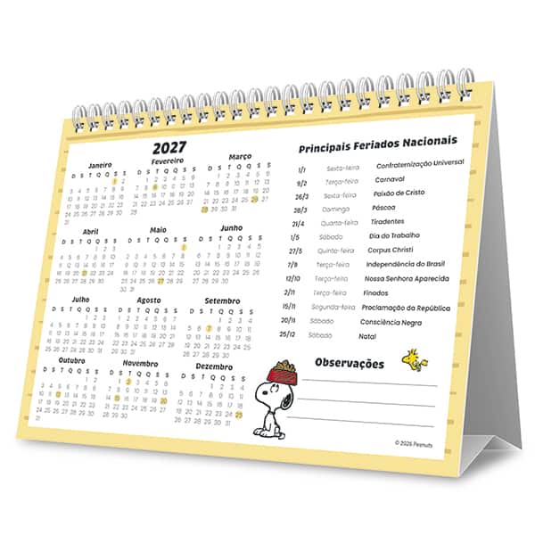 Calendário de mesa 2027 Snoopy 2751228 Spiral Sno PT 1 UN