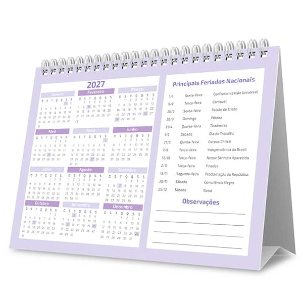 Calendário de Mesa 2027, Soothing, Lilás, 7 Folhas, 2749201, Spiral Soot - PT 1 UN Calendário de Mesa 2027, Soothing, Lilás, 7 Folhas, 2749201, Spiral Soot - PT 1 UN