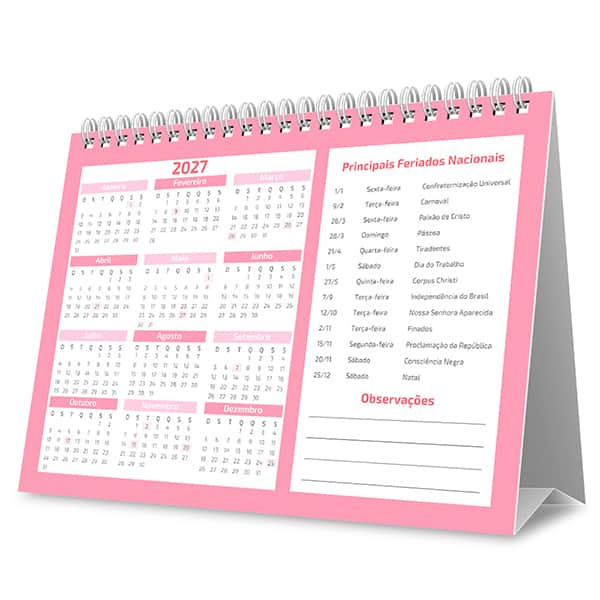 Calendário de Mesa 2027, Soothing, Rosa, 7 Folhas, 2749218, Spiral Soot - PT 1 UN Calendário de Mesa 2027, Soothing, Rosa, 7 Folhas, 2749218, Spiral Soot - PT 1 UN