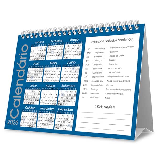 Calendário de mesa 2026 Brief azul 2633767 Spiral Brf PT 1 UN