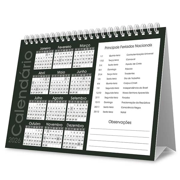 Calendário De Mesa 2026,Brief, Preto, 2633774, Spiral Brf - PT 1 UN