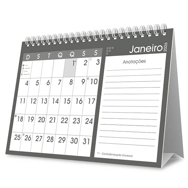 Calendário De Mesa 2026,Brief, Preto, 2633774, Spiral Brf - PT 1 UN