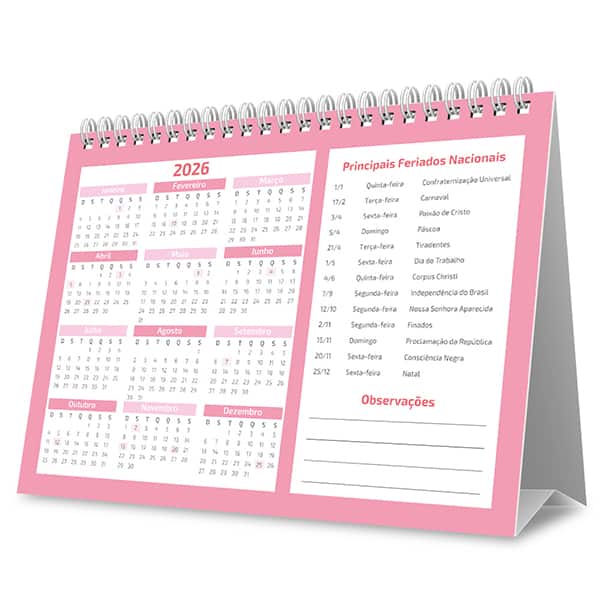 Calendário de mesa 2026 Soothing rosa 2633798 Spiral Soot PT 1 UN