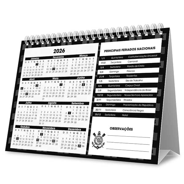 Calendário de mesa 2026 Corinthians 2635594 Spiral Sccp PT 1 UN