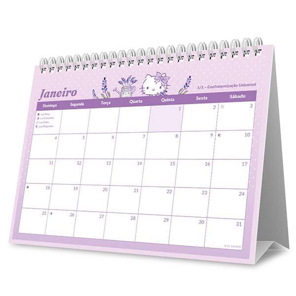 Calendário De Mesa 2026, Hello Kitty, 2635624, Spiral Hki - PT 1 UN