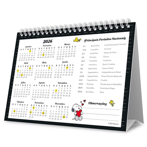 Calendário De Mesa 2026, Snoopy, 2635662, Spiral Sno - PT 1 UN