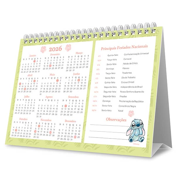 Calendário de mesa 2026 Stitch 2635679 Spiral Ds PT 1 UN