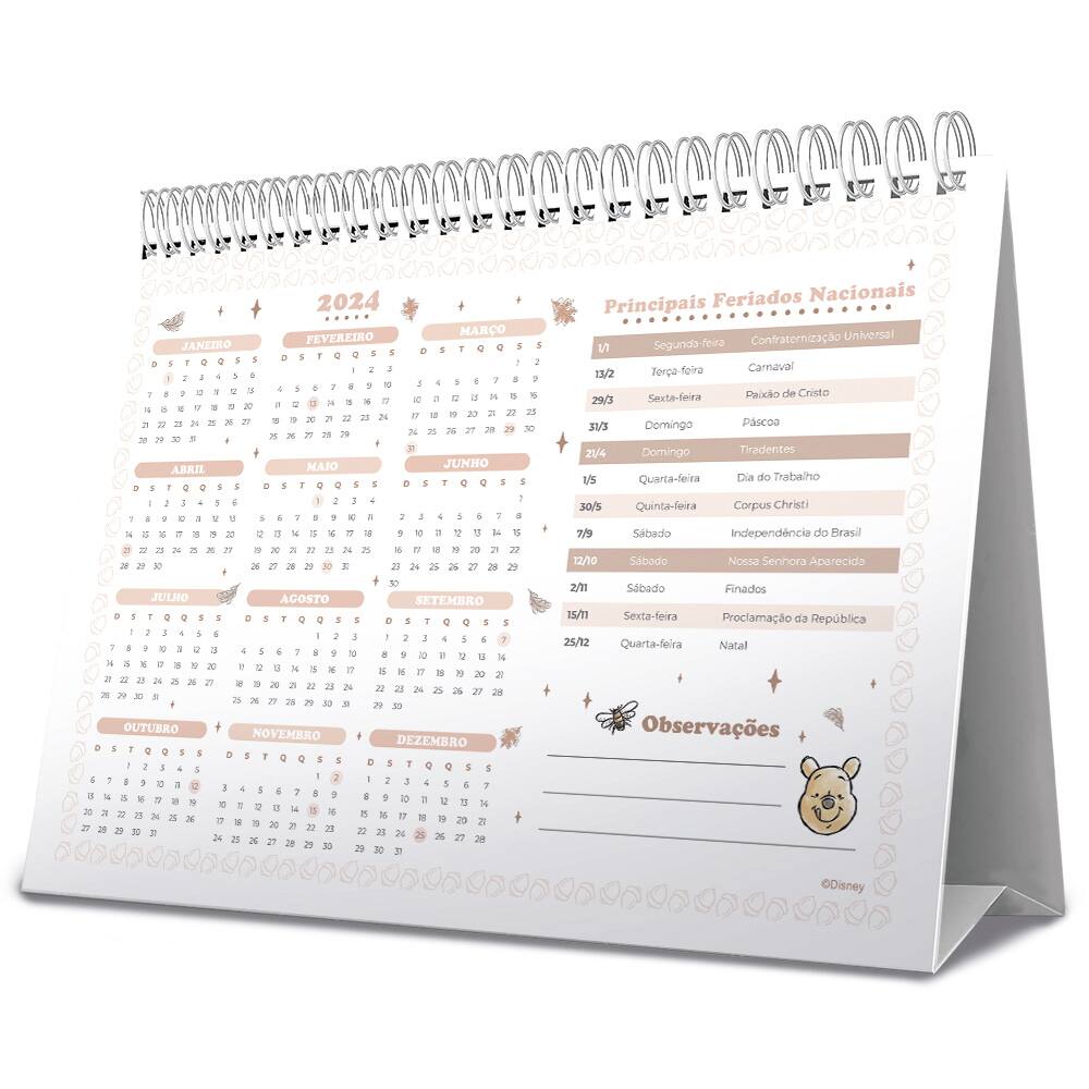 Calendário De Mesa 2024 Disney Pooh Spiral - PT 1 UN - Loja Spiral
