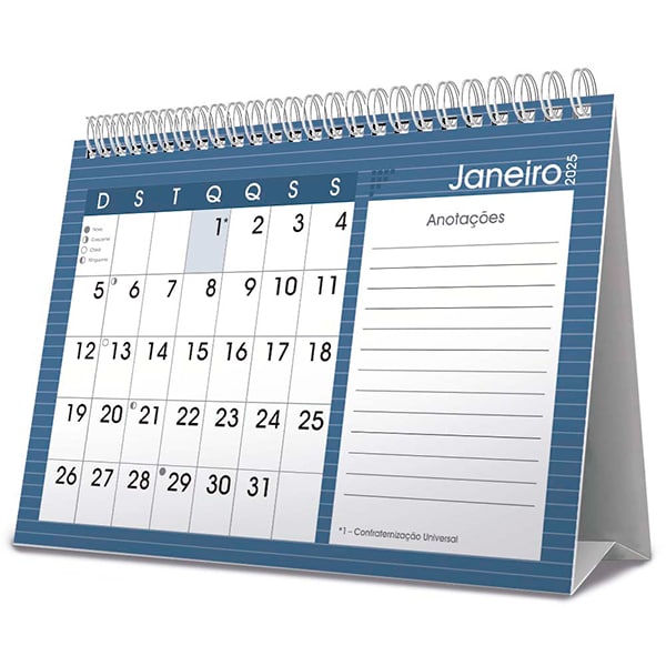 Calendário De Mesa 2025, Brief, Azul, 2512854, Spiral Brf - PT 1 UN